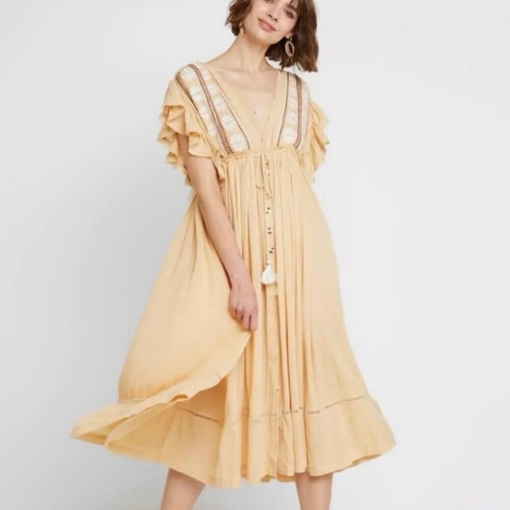 Free People Bali Will Wait For You Midi Dress Small S $168 NWOT whimsy peasant